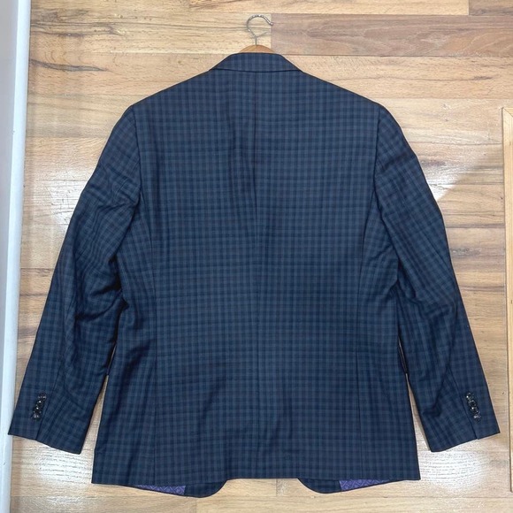Men's Ted Baker Endurance 100% Wool Plaid Blazer‎ Sport Coat Navy 42R READ - Picture 11 of 13